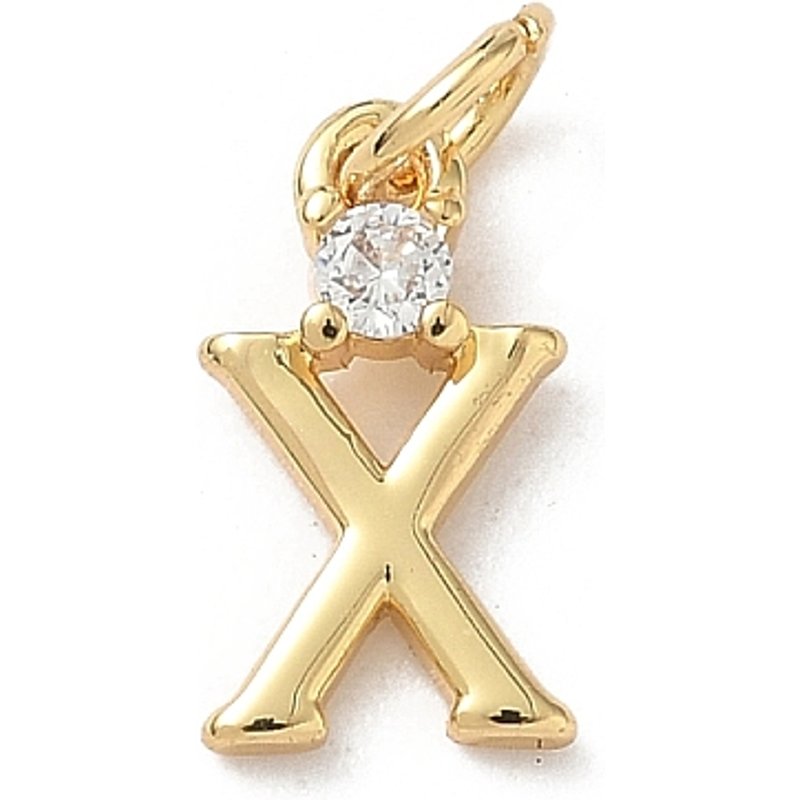 Charm en Pave de Zircon Cubique Clair en Laiton, Lettre X avec Anneau — Breloques et pendentifs