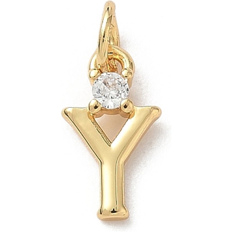 Charm Letter Y en zircon cubique clair en laiton avec anneau — Breloques et pendentifs