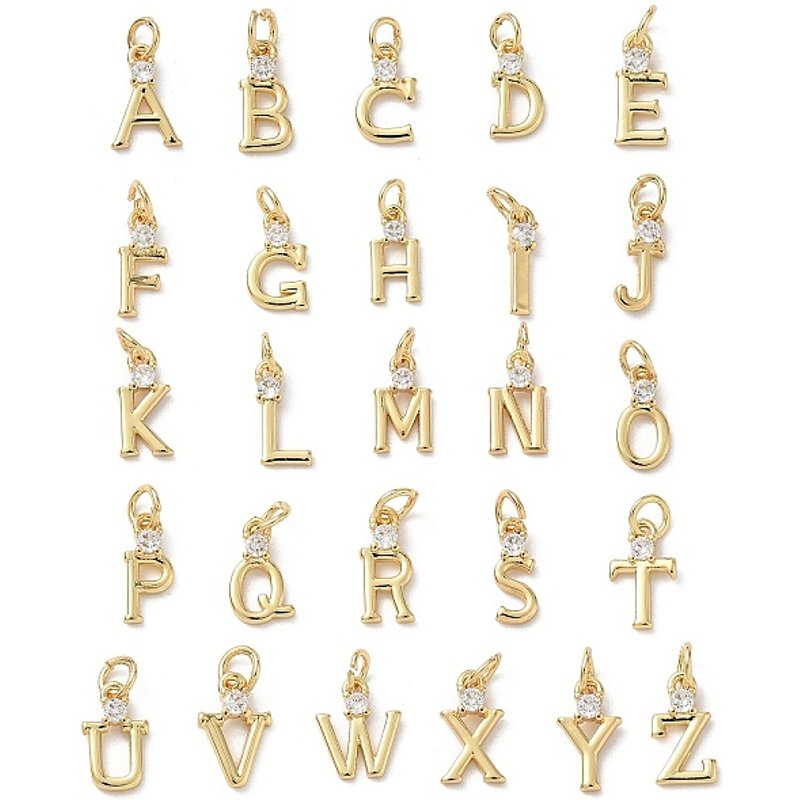 Brass Micro Pave Clear Cubic Zirconia Letter Charms with Jump Ring — Charms & Pendants