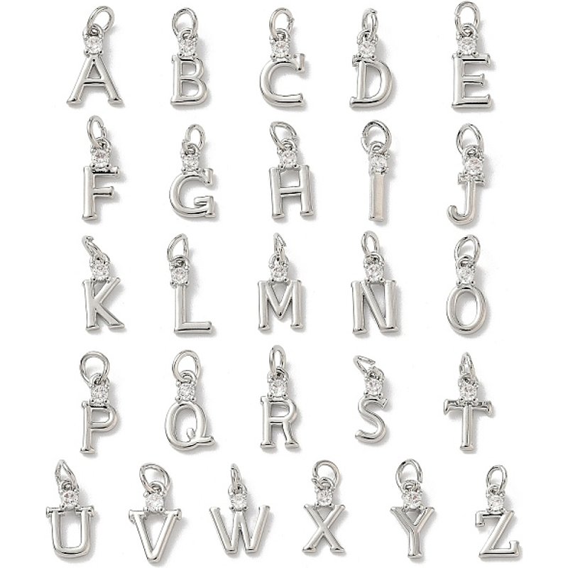 Brass Micro Pave Clear Cubic Zirconia Letter Charms with Jump Ring — Charms & Pendants