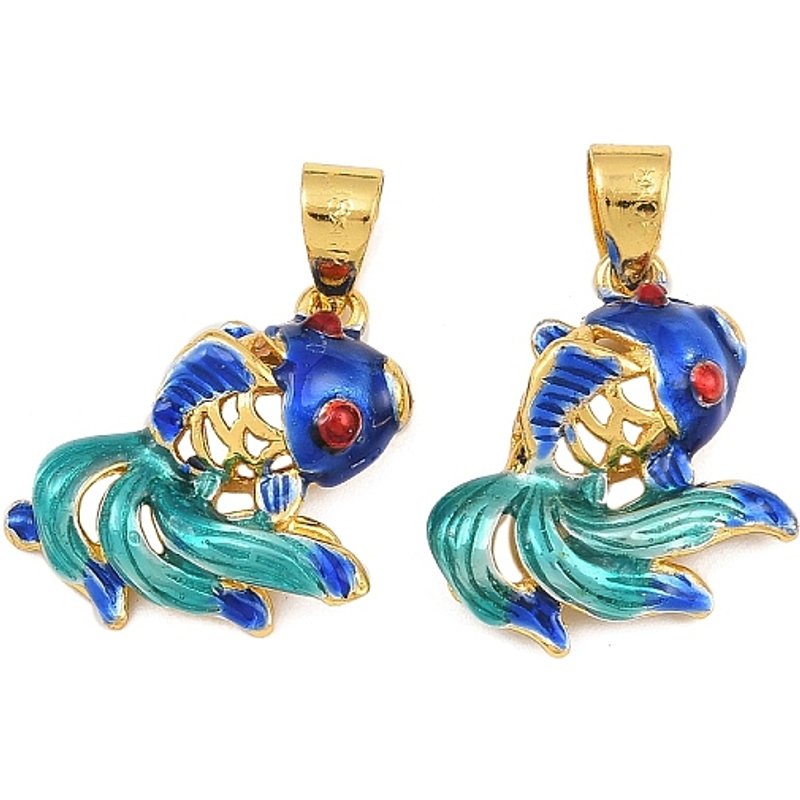 Pendentif en Émail de Laiton Électroplaqué, Poisson Doré, 19x17x5mm — Breloques et pendentifs