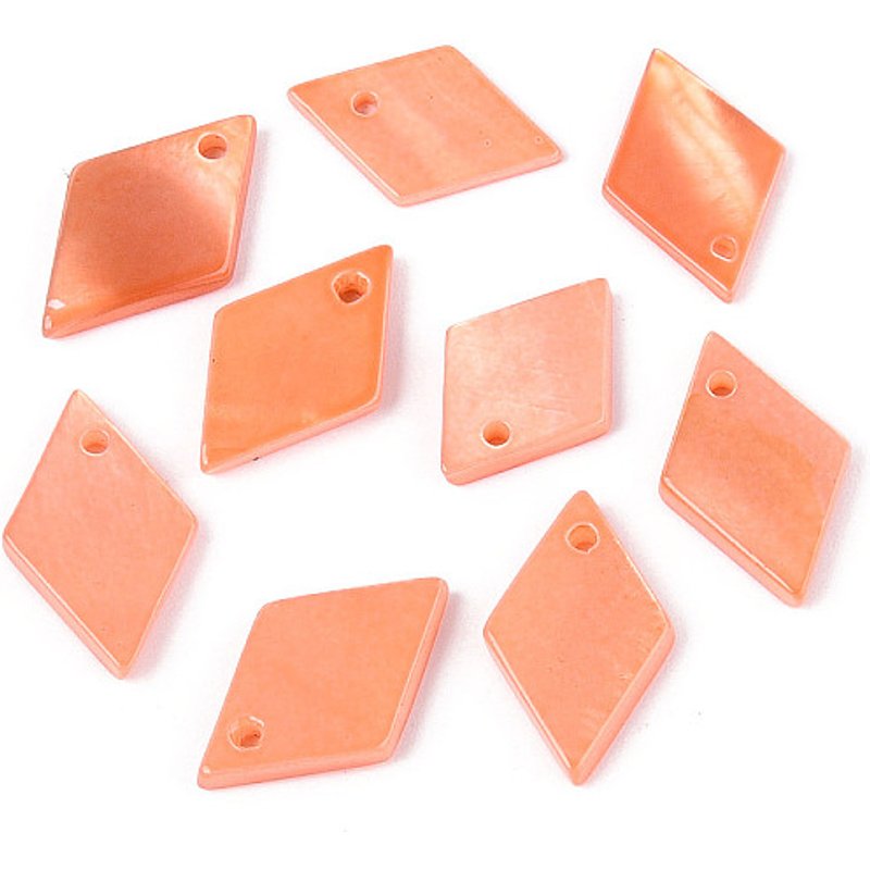 Spray Painted Natural Freshwater Shell Rhombus Charms, Light Salmon — Charms & Pendants