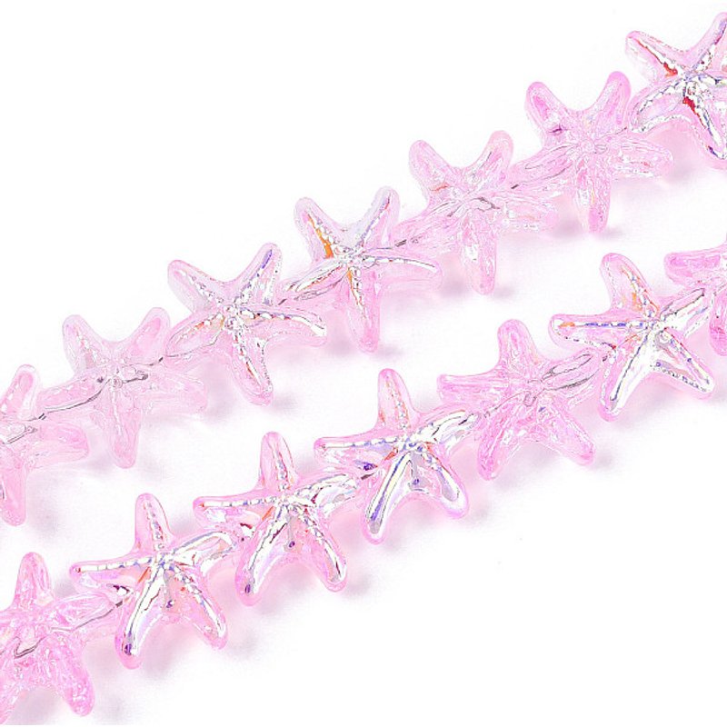 Brins de perles en verre transparent électroplaqué, étoile de mer, rose perlé — Perles à bijoux