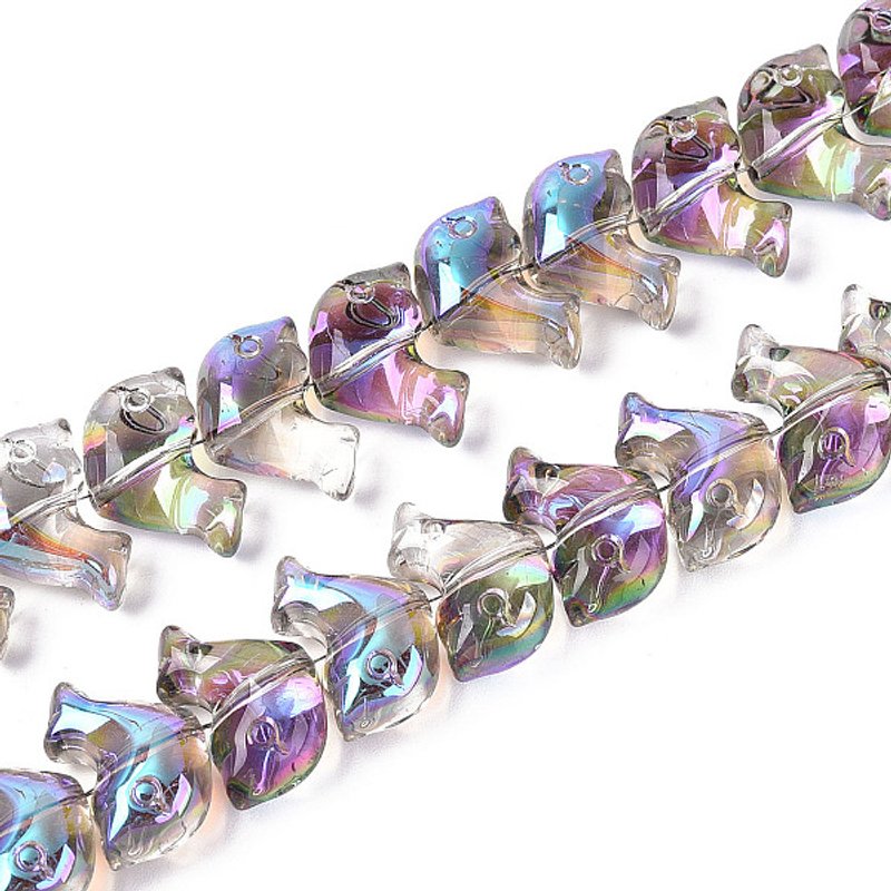 Electroplate Transparent Glass Beads Strands, Dolphin, Medium Orchid — Jewelry Beads