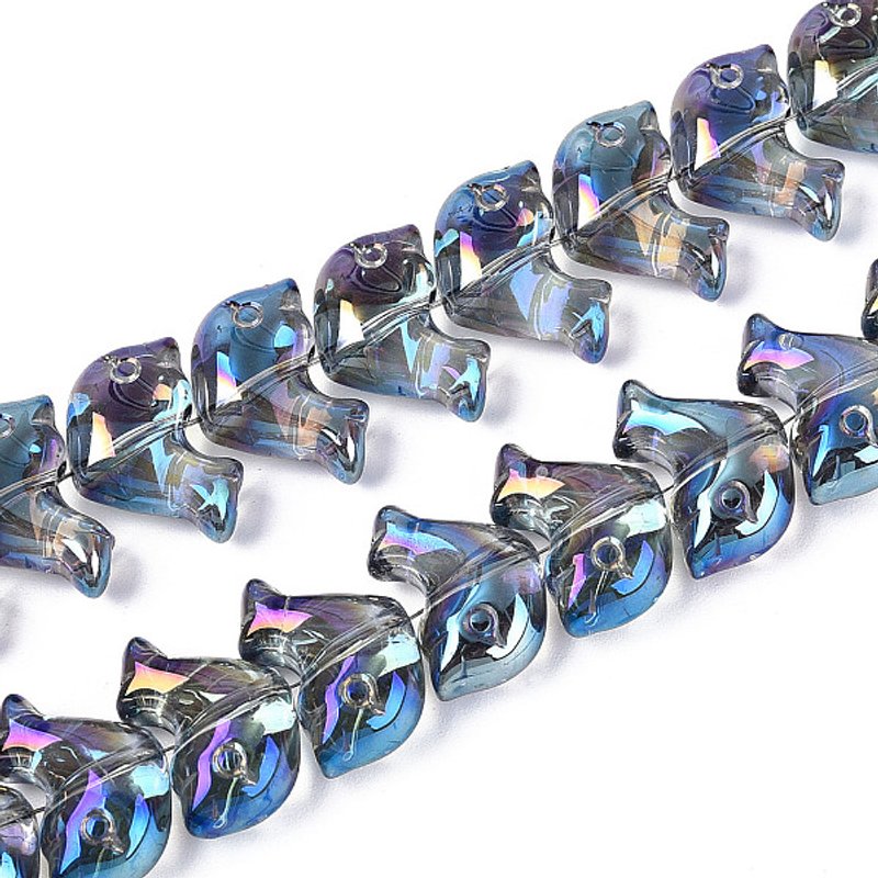 Brins de perles en verre transparent électroplaqué, dauphin, bleu cadet — Perles à bijoux