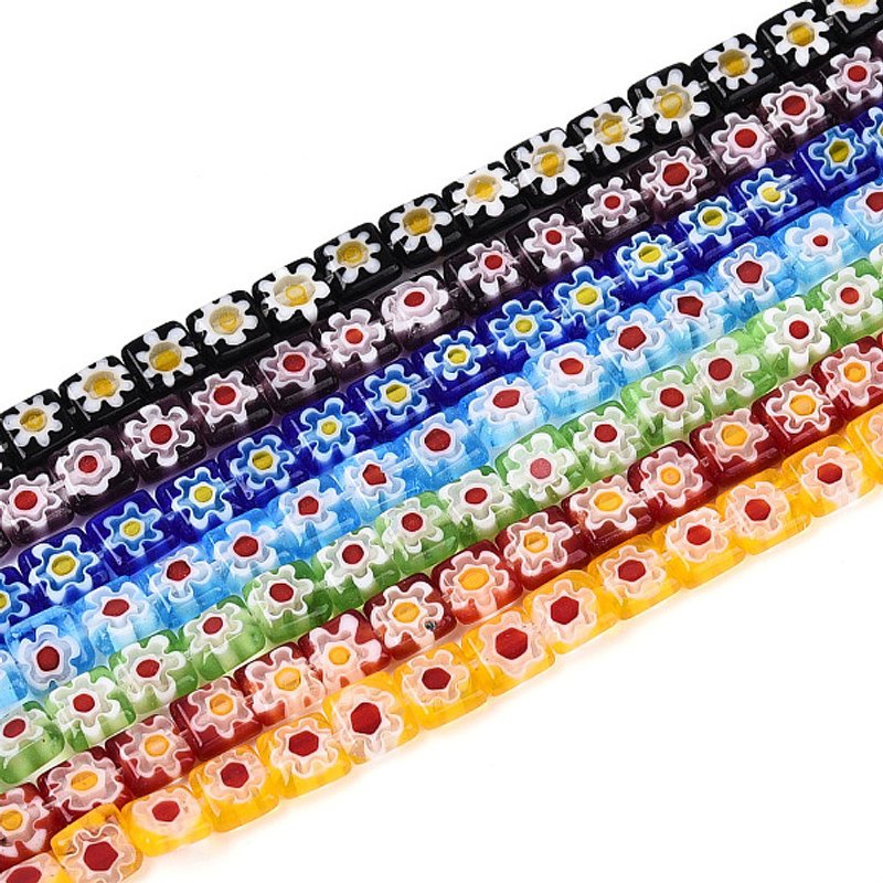 Handmade Millefiori Lampwork Beads Strands, Square, Mixed Color — Jewelry Beads