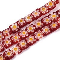 Handmade Millefiori Lampwork Beads Strands, Square, FireBrick — Jewelry Beads