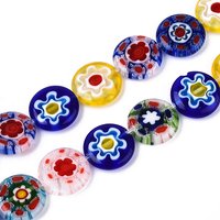 Brins de perles lampwork Millefiori faits à la main, ronds plats, colorés — Perles à bijoux
