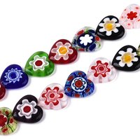 Brins de perles en verre lampwork Millefiori faits à la main, cœur, coloré — Perles à bijoux