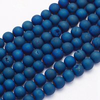 Electroplate Natural Druzy Agate Beads Strands, Round, Blue Plated — Jewelry Beads