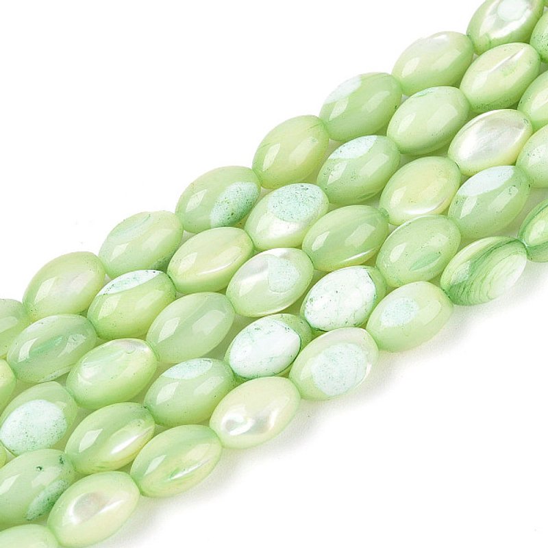 Fils de perles en coquille Trochus naturel, teintées, riz, vert pâle — Perles à bijoux