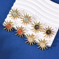 Boucles d'oreilles clous en acier inoxydable 304, soleil, avec émail, dorées — Bijoux fantaisie