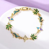Bracelet en Lien Émaillé en Laiton avec Zircon Cubique Thème Océan pour Femmes — Bracelet Femme