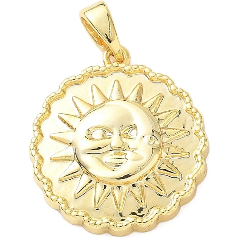 Charm en laiton en forme de soleil, plaqué or 18K réel, 20x18x3.5mm — Breloques et pendentifs