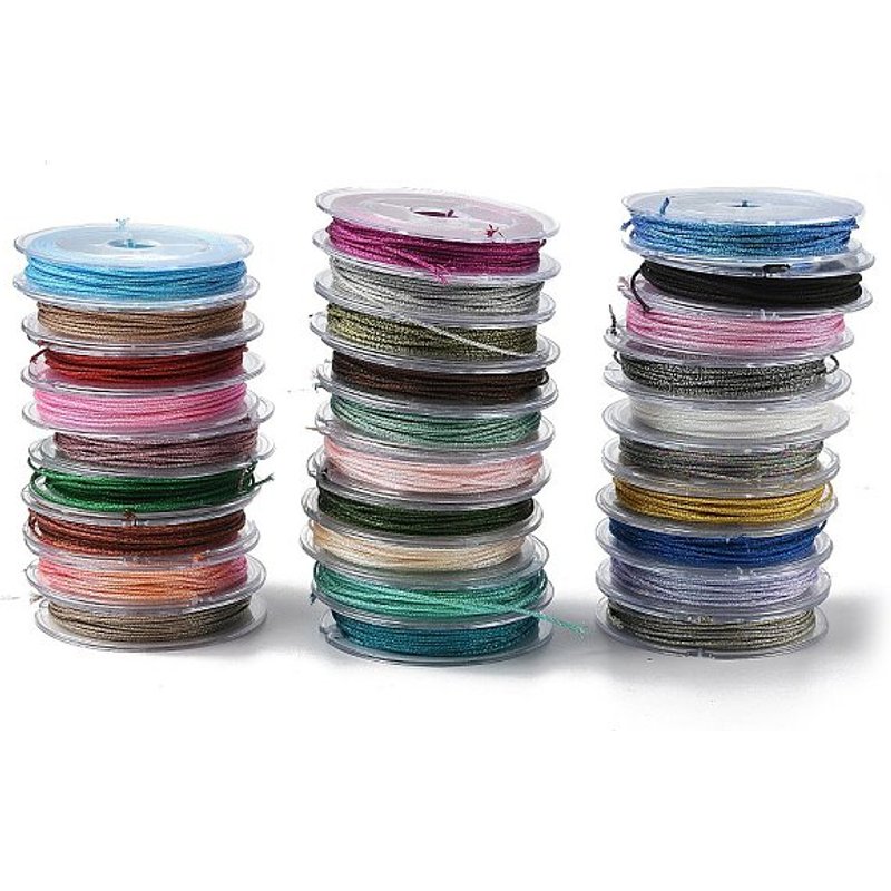 Polyester Metallic Cord with Fish Thread Inner, Round, Mixed Color — Chains, Wire & Cord