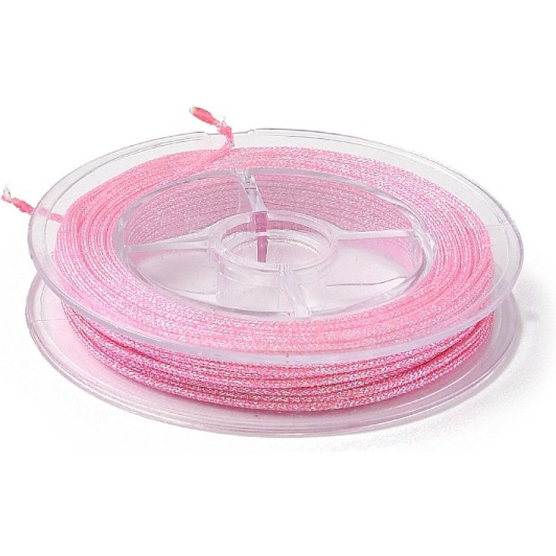 Polyester Metallic Cord with Fish Thread Inner, Round, Pink, 1mm