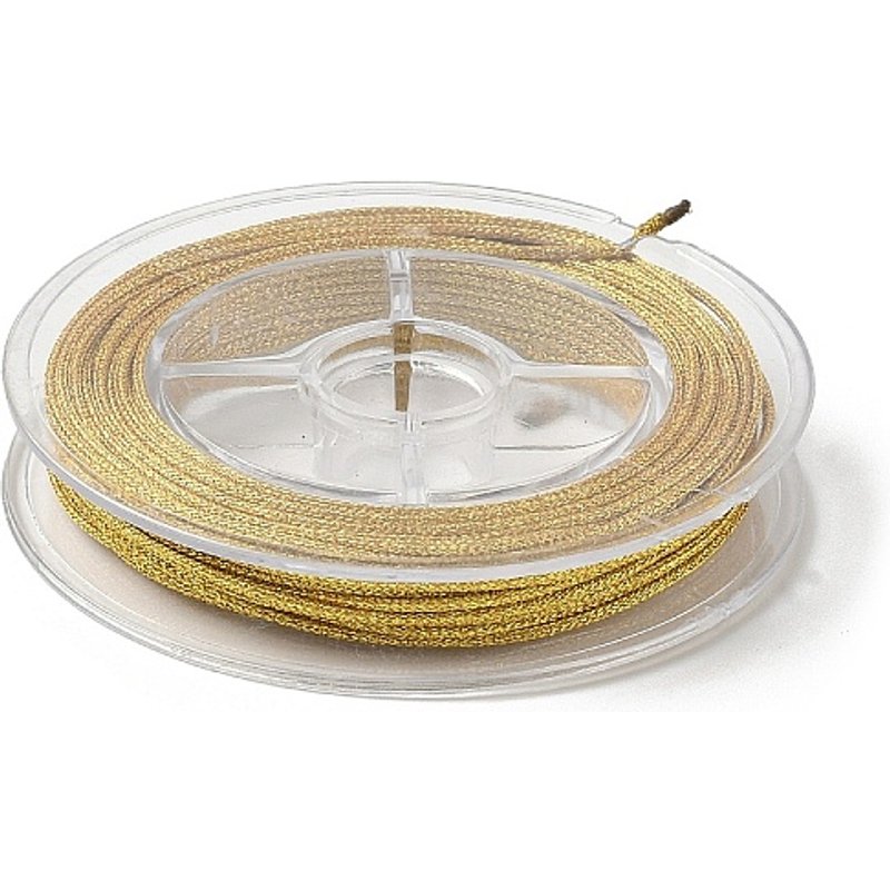 Polyester Metallic Cord, Round, Gold, 1mm Diameter, 10m Roll