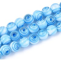 Brins de perles rondes en verre Millefiori faits à la main, bleu ciel clair