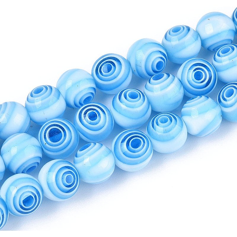 Handmade Millefiori Glass Round Beads Strands, Light Sky Blue — Jewelry Beads