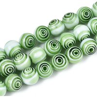 Brins de perles rondes en verre Millefiori faits à la main, vert mer foncé