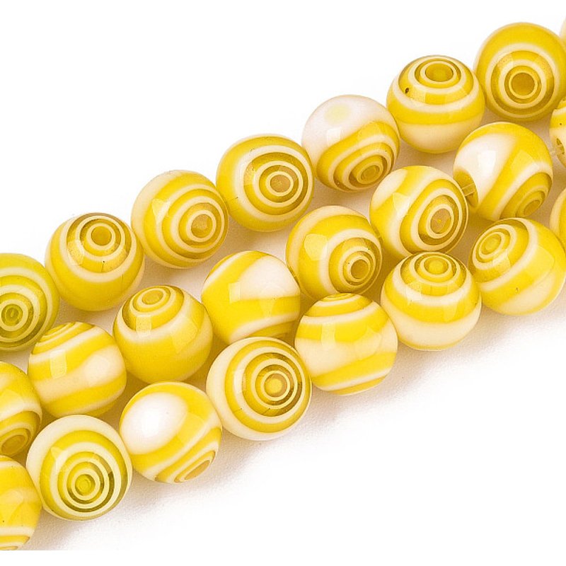 Fil de perles rondes en verre Millefiori fait main, or, 8mm — Perles à bijoux