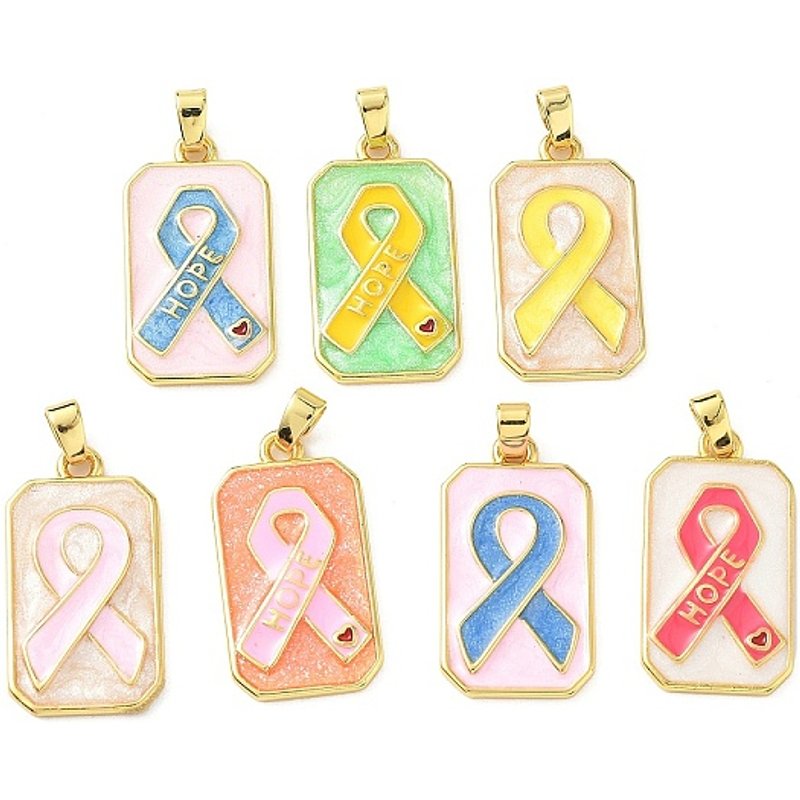 Pendentif en Émail de Laiton, Rectangle avec Ruban de Sensibilisation — Breloques et pendentifs