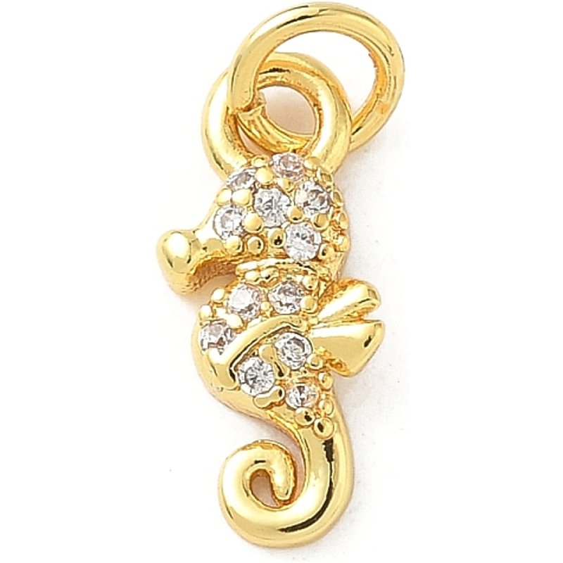 Charm en laiton avec zircon cubique micro pave, hippocampe avec anneau — Breloques et pendentifs