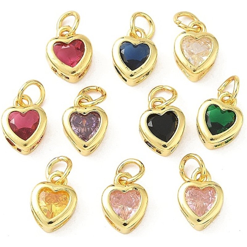 Brass Heart Charms with Cubic Zirconia and Jump Ring — Charms & Pendants