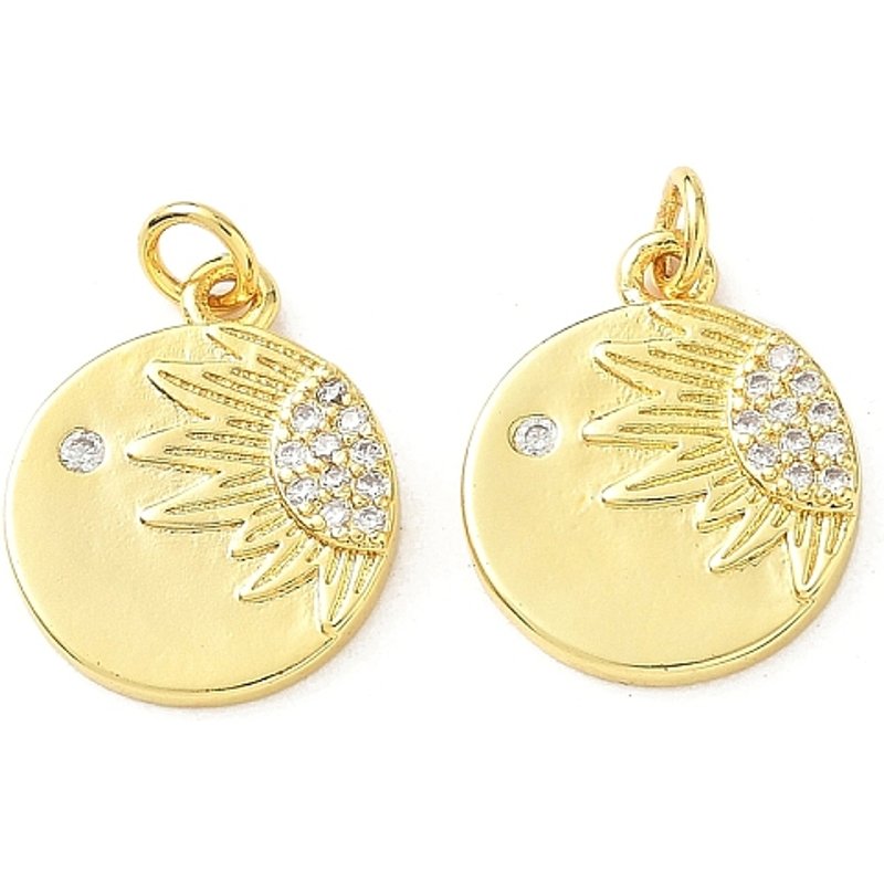 Brass Micro Pave Cubic Zirconia Sunflower Pendant with Jump Ring — Charms & Pendants