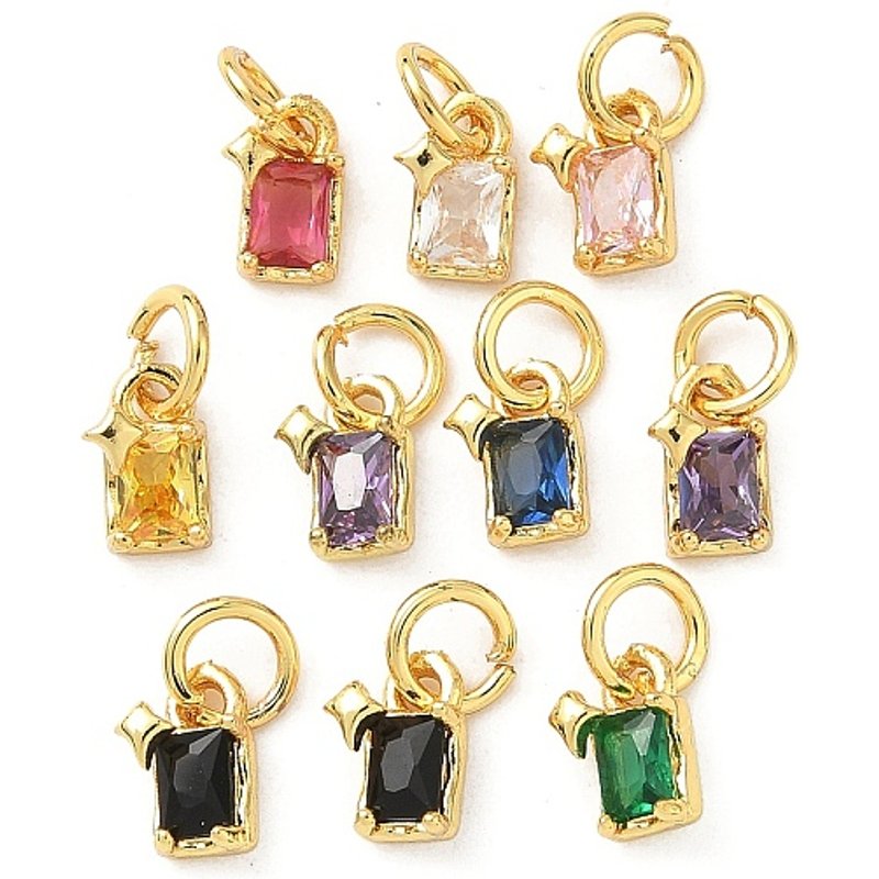 Brass Rectangle Charms with Cubic Zirconia and Jump Ring — Charms & Pendants