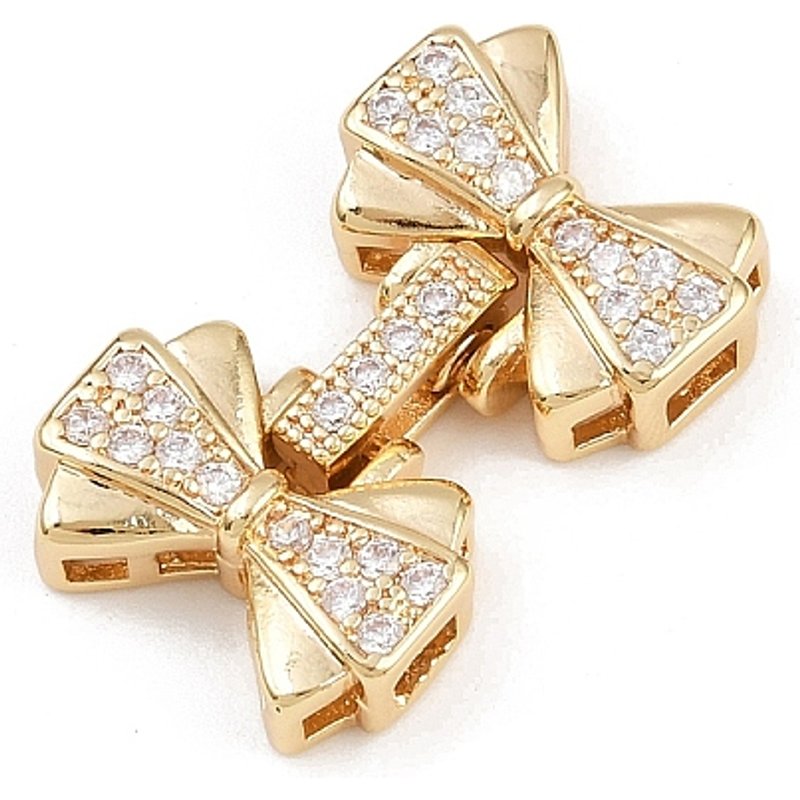 Brass Micro Pave Clear Cubic Zirconia Fold Over Clasps Bowknot — Jewelry Findings