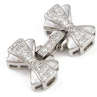 Brass Micro Pave Clear Cubic Zirconia Fold Over Clasps, Bowknot