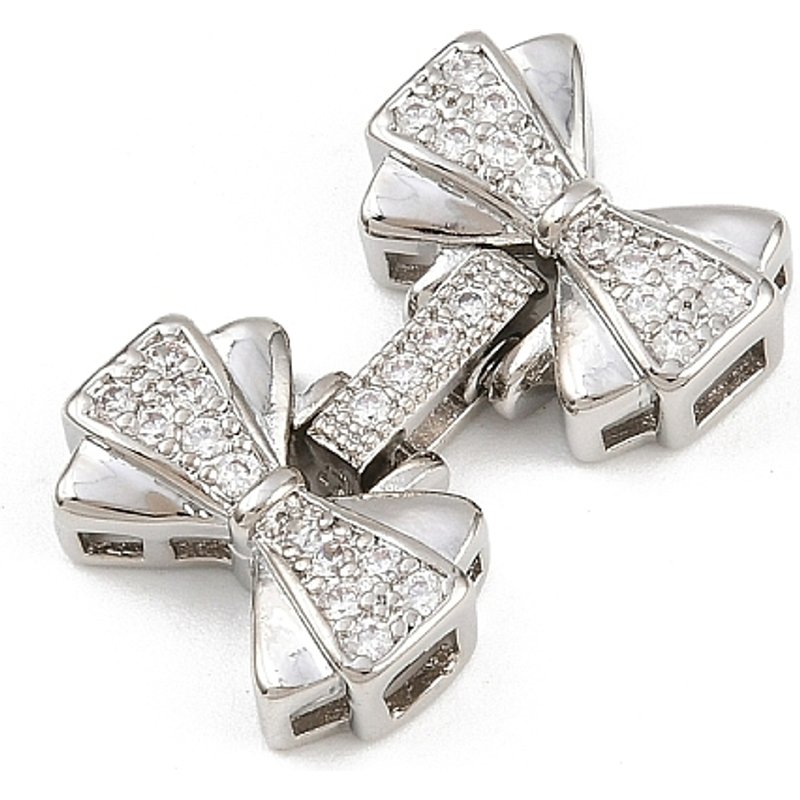 Brass Micro Pave Clear Cubic Zirconia Fold Over Clasps, Bowknot — Jewelry Findings