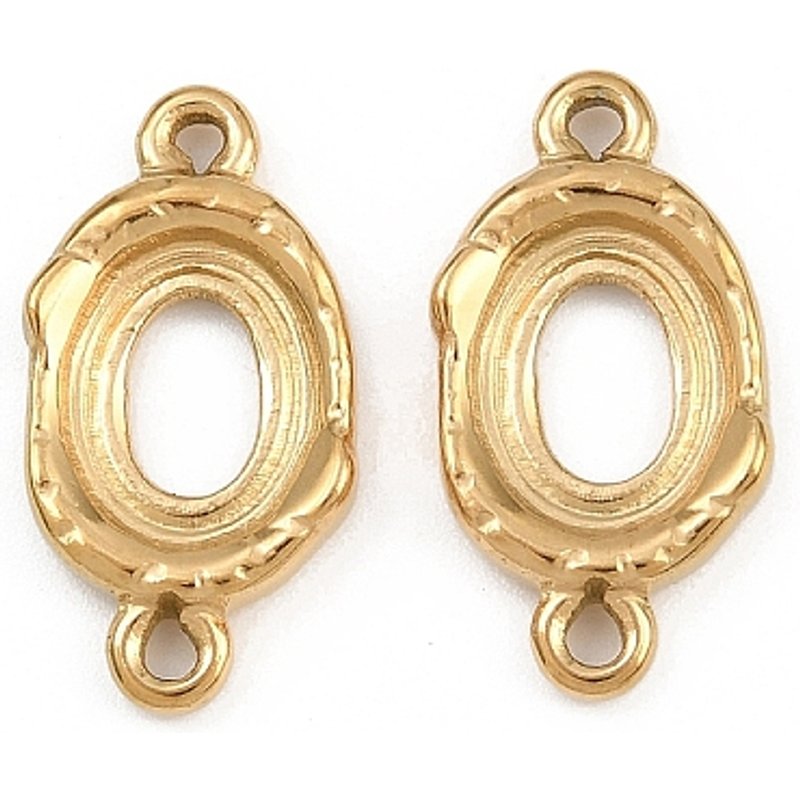 304 Stainless Steel Oval Connector Cabochon Settings, 18K Gold Plated — Jewelry Findings
