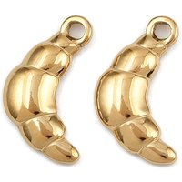 304 Stainless Steel Croissant Charms, 18K Gold Plated