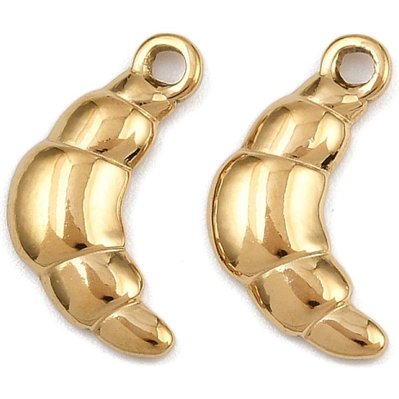 Charmes en Acier Inoxydable 304, Croissant, Plaqué Or 18K — Breloques et pendentifs