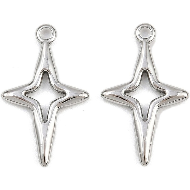 Charms en étoile en acier inoxydable 304, 23x14x2mm, trou 1.6mm — Breloques et pendentifs
