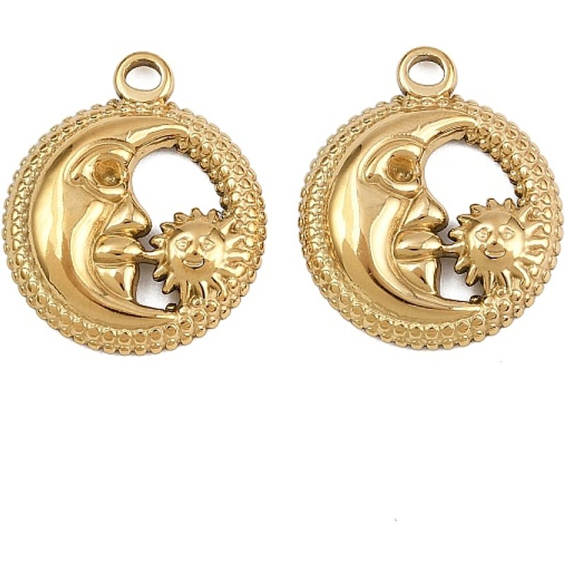 Charms en Acier Inoxydable 304, Lune & Soleil, Plaqué Or 18K — Breloques et pendentifs