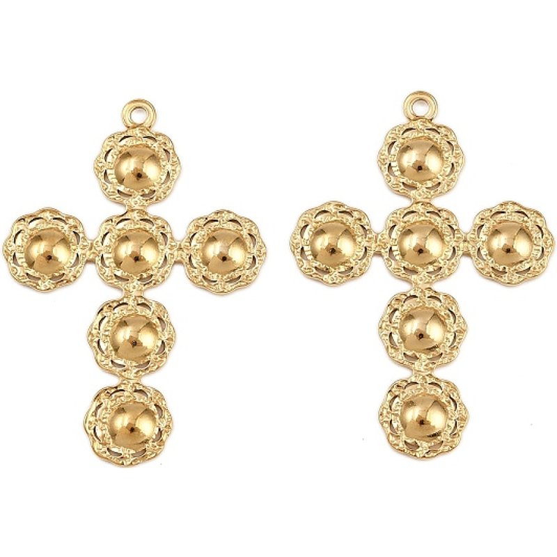 304 Stainless Steel Cross Charms with 18K Gold Plating — Charms & Pendants