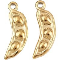 304 Stainless Steel Pea Charms, 18K Gold Plated, 19x8.5mm