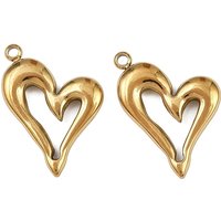 304 Stainless Steel Heart Charms with 18K Gold Plating