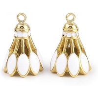 304 Stainless Steel Badminton Enamel Pendant, 18K Gold Plated