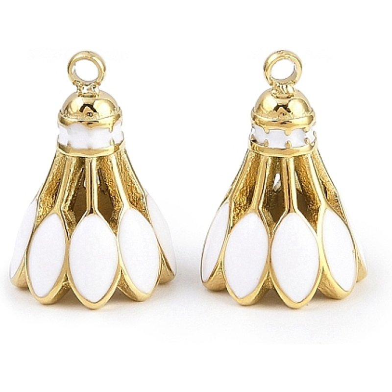 Pendentif en Émail de Badminton en Acier Inoxydable 304, Plaqué Or 18K — Breloques et pendentifs