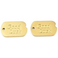 304 Stainless Steel Rectangle Charm with Good Luck Inscription