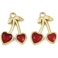 304 Stainless Steel Cherry Glass Pendant with 18K Gold Plating