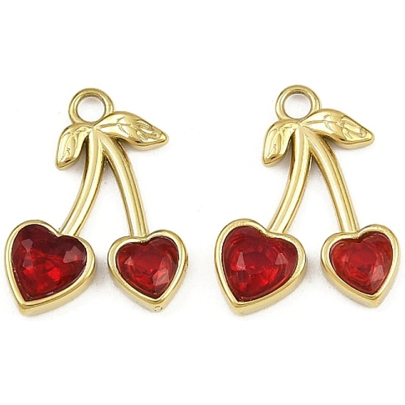 Pendentif en verre cerise en acier inoxydable 304 avec plaquage en or 18K — Breloques et pendentifs