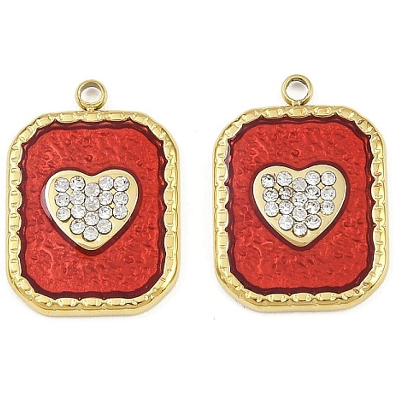 Pendentif en Acier Inoxydable 304 avec Rhinestones, Rectangle avec Cœur — Breloques et pendentifs