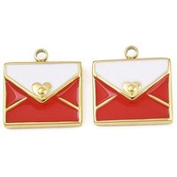 304 Stainless Steel Enamel Envelope Charms with 18K Gold Plating