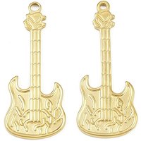 304 Stainless Steel Guitar Pendant with 18K Gold Plating