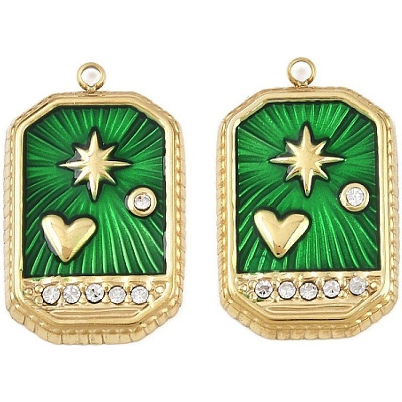 Pendentif en Acier Inoxydable 304 avec Rhinestones, Rectangle avec Cœur — Breloques et pendentifs